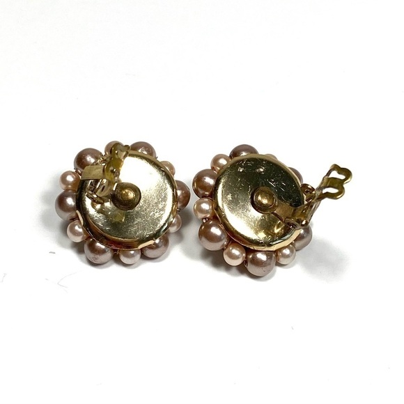 Japan Earrings Vintage Faux Pearl Beads Clips Clip Ons Marked - Picture 4 of 7